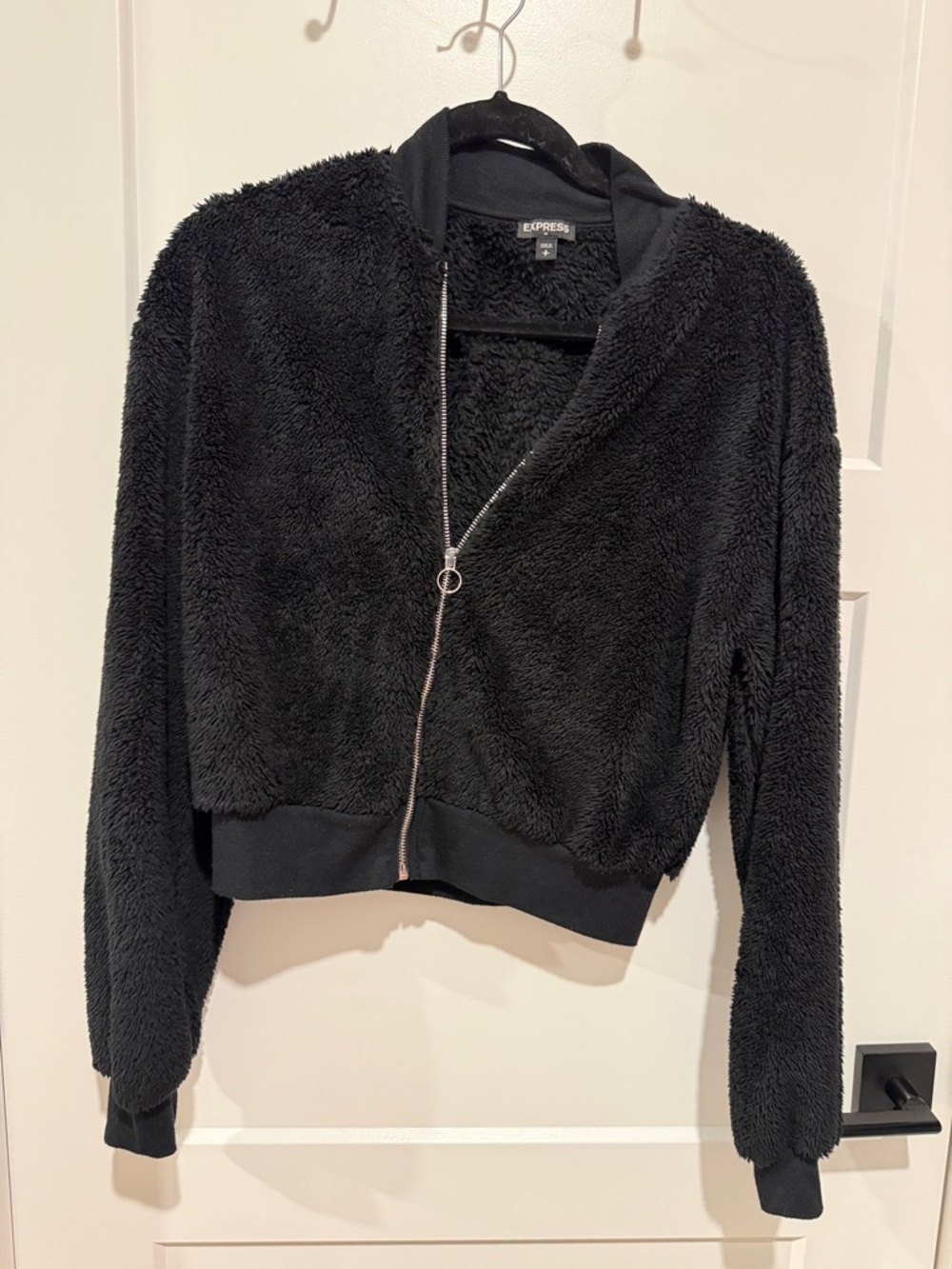 Express Black Teddy Zip Bomber Jacket